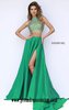 Cheap Emerald Halter-Neck Sherri Hill 32020 Beaded Two-Piece Long Bodice Prom Dresses