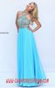 Sherri Hill 50420 Beaded Sheer Long Bodice Prom Dresses Turquoise Halter-Neck 2016