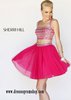 2015 Sherri Hill 11060 Beaded A-Line Two Piece Fuchsia Short Bodice Prom Dresses