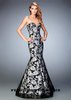 2016 Black White Sexy Magnificent Floral Fit Flare Evening Gown