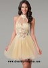 Fashion Elegant High Neck Champagne Lace Cutout Short Prom Dresses
