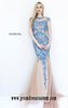 2016 Blue Beaded Appliques High-Neck Sherri Hill 1939 Long Bodice Prom Dresses