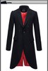 Mens Black Slim Long Trench Autumn 2016 Wool Blends Fake Double Breasted Coat Red Lining Magician Formal Dress Brand ropa hombre