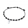 Black string bracelet, silver boy charm with brilliant-cut diamonds