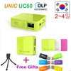 Оригинальный UNIC UC50 ручной микро-карты DLP из светодиодов для домашнего кинотеатра 800 lumens мини-проектором аккумулятор строить-в с USB SD а . в . микро-hdmi