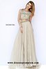 Designer Crystal Beaded Nude Sherri Hill 11249 Two Piece Pleated Evening Gown