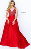 Sherri Hill 50233 Beaded Patterned 2016 Long Satin Prom Dresses Red Plunging V Neckline