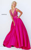 Plunging V Neckline 2016 Fuchsia Beaded Patterned Sherri Hill 50233 Long Satin Evening Dresses