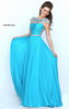 Open Back Cap Sleeves Sherri Hill 50414 Beaded 2017 Turquoise Ruched Long Chiffon Evening Gown