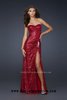 Red Long Strapless Slit Sequined La Femme 17104 Perfect Prom Dress
