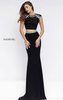 Black Beaded Scoop Neckline 2016 Two Piece Sherri Hill 50025 Cap Sleeves Open Back Long Evening Dresses