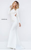 Sherri Hill 50316 Open Back Scoop Neckline Ivory Long Satin Evening Dresses 2016 Long Sleeves