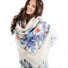 Pashmina Classical Russian (Pavlovoposadskij platok) White and Blue