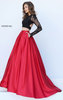 Two Piece Lace Long Sleeves Sherri Hill 50357 Open Back Black/Red Long Satin Evening Dresses 2016