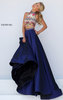 Two Piece Keyhole Sherri Hill 50080 Beaded Patterned Navy/Multi High Neckline Long Satin Prom Dresses 2016