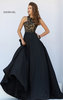 Sherri Hill 50106 Beaded Patterned Halter Neckline 2016 Black Sleeveless Long Satin Evening Dresses