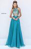 High Neck Two Piece Beaded Patterned 2016 Jade Keyhole Open Back Long Chiffon Evening Gown