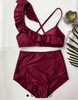 High Waisted Asymmetric Ruffle Bikini