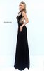 2016 Slim Straps Black Sleeveless Open Back Cutout High Neckline Long Satin Prom Dresses