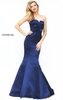 Sleeveless Navy Square Neckline Bows Embellishments Strapless Long Satin Evening Dresses 2017