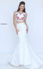 Ivory Floral Patterned Two Piece 2017 Sherri Hill 50486 Bateau Neckline Cap Sleeves Long Satin Prom Dresses