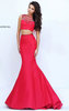 Bateau-Neck Beaded Sherri Hill 50030 Two-Piece Red Sheer Mermaid Gown