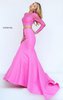 Pink Beaded Bateau Neckline Lace Long Sleeves 2017 Two Piece Long Evening Dresses