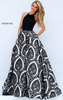 2017 Sleeveless Sherri Hill 50577 Halter Neckline Floral Printed Black/Ivory Long Taffeta Evening Dresses