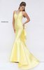 Plunging V Neckline Yellow 2016 Cutout Sleeveless Ruffled Long Satin Prom Dresses