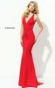 Sleeveless Plunging V Neckline 2017 Red Beaded Patterned Long Jersey Evening Gown