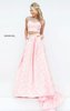 Cap Sleeves Two Piece Beaded Neckline Pink 2016 Printed Patterned Long Satin Prom Dresses