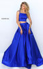 2016 Sleeveless Royal Slim Straps Sherri Hill 50295 Two Piece Straight Neckline Long Satin Evening Dresses