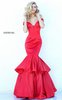 Sherri Hill Red Jersey Off Shoulder Layers Simple Slim Mermaid Gown