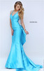 Light Blue V-Neck Open Back Ruffled Mermaid Style Prom 2017 Dresses In Sherri Hill 50195