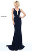 Fashion 2017 V-Neck Sherri Hill 51096 Navy Beads Fitted Evening Gown