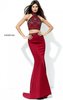 Halter High Neckline Sleeveless Beaded Patterned Wine Two Piece 2017 Long Jersey Prom Dresses