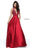 Sexy Plunged Sherri Hill 50917 Halter Cutout 2017 Ruby Beads Slit Prom Gown