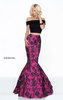 2017 Floral Printed Off The Shoulder Sherri Hill 50876 Two Piece Black/Fuchsia Long Prom Dresses