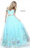 2-Piece 2017 Sherri Hill 51053 Strapless Aqua Floral Print Bridesmaid Dress