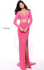 Long Sleeves Surplice V Neckline Sherri Hill 50920 Coral Two Piece 2017 Slit Long Jersey Prom Dresses