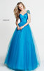 V Neckline Turquoise Sherri Hill 50863 Open Back Satin Bodice 2017 Beaded Cap Sleeves Tulle Long Ruched Evening Gown