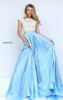 2017 Ivory/Blue Appliqued Sherri Hill 50843 Jeweled Cutout Back Ball Gown