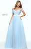 Light Blue Sherri Hill 50872 Off-Shoulder Sheer Lace Ruched Dress Prom Girls