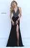 Hot Sale Sherri Hill Style 50215 V-Neck Jeweled Open Back Sexy Slit Black Evening Dress