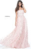 2017 Blush/Multi Lace Appliques Strapless Sherri Hill 51156 Straight Neckline Floral Embellishments Long Satin Evening Gown