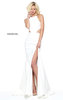 Sherri Hill 50867 Beaded Back Ivory High Neckline 2017 Sleeveless Slit Long Neoprene Evening Gown