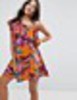 One Shoulder Ruffle Sundress in Bright Tropical Print