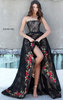 2017 Strapless Sherri Hill 51252 Floral Print Black Straight Neck Lace Applique High Low Evening Gown