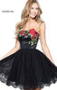 Sherri Hill 50831 Satin Bodice Black/Red Floral Appliques 2017 Lace Scalloped Short A-Line Prom Dress