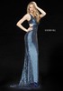 Navy Sherri Hill 51364 Newest Cutouts Plunging V Neck Fitted Long Sequined Evening Dress Outlet